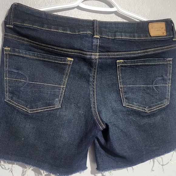 Indigo Blue Jean Shorts with Raw Hem - Picture 3 of 9